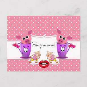 Briefkaart Pink Pigs Polk a dot Tot binnenkort!