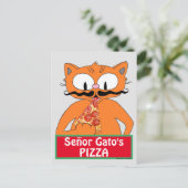 Briefkaart - Pizza Funny Mustache Cat van Señor Ga (Staand voorkant)