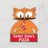 Briefkaart - Pizza Funny Mustache Cat van Señor Ga (Voorkant)