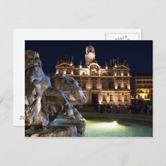 Briefkaart Place des Terreaux, Lyon Frankrijk (Voorkant / Achterkant)