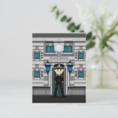 Briefkaart politieman en politiepost (Staand voorkant)