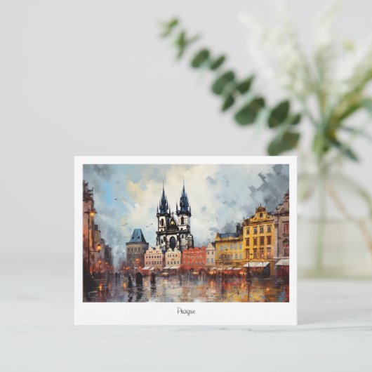 Briefkaart Prague-nacht in Tsjechië (Staand voorkant)