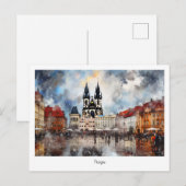 Briefkaart Prague-nacht in Tsjechië (Voorkant / Achterkant)