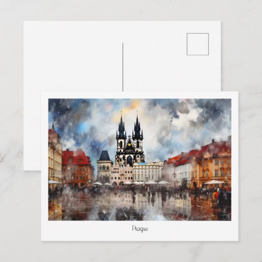 Briefkaart Prague-nacht in Tsjechië (Voorkant / Achterkant)