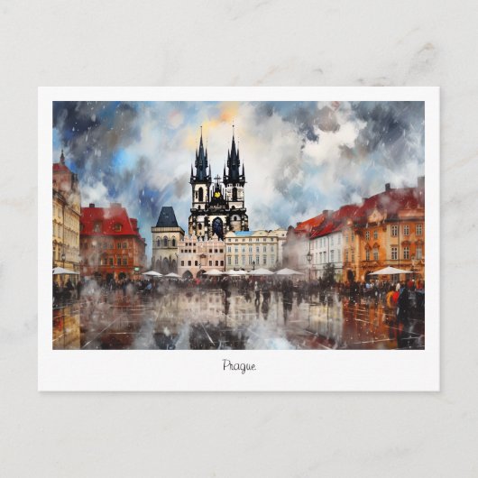 Briefkaart Prague-nacht in Tsjechië (Voorkant)