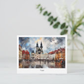 Briefkaart Prague-nacht in Tsjechië (Staand voorkant)