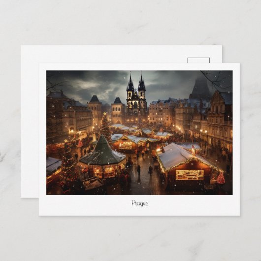 Briefkaart Prague-nacht in Tsjechië (Voorkant / Achterkant)