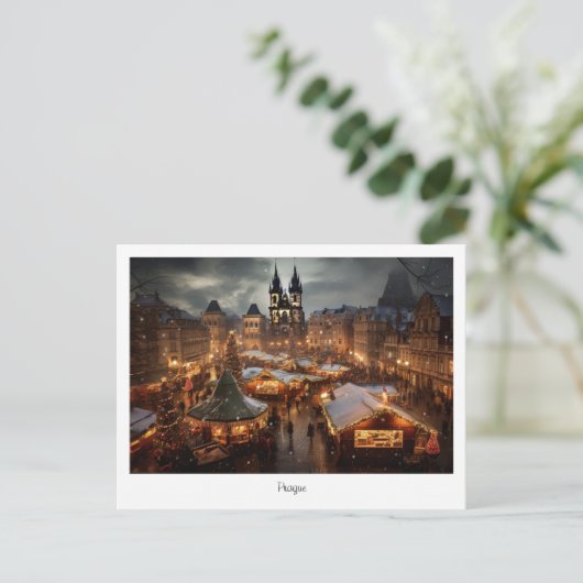 Briefkaart Prague-nacht in Tsjechië (Staand voorkant)