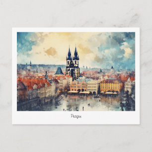Briefkaart Prague-nacht in Tsjechië