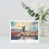 Briefkaart Prague-nacht in Tsjechië (Staand voorkant)