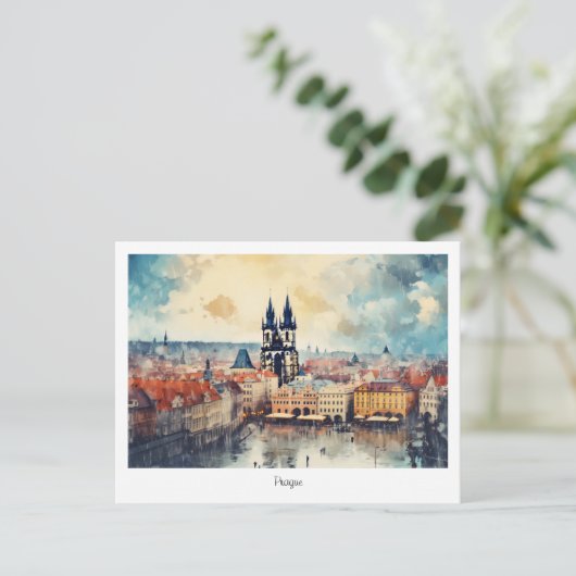 Briefkaart Prague-nacht in Tsjechië (Staand voorkant)