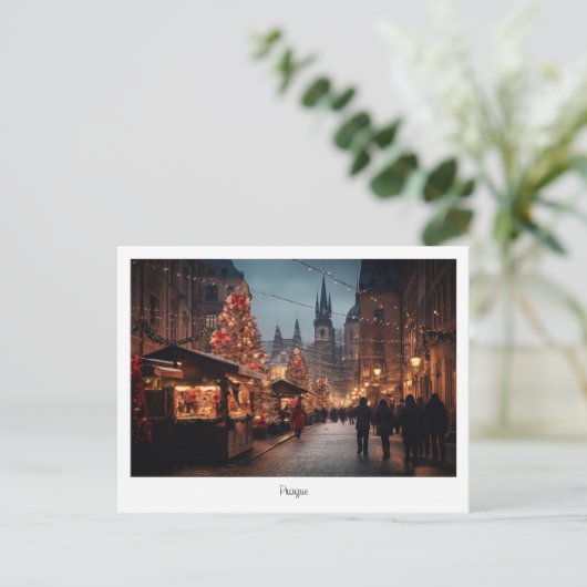 Briefkaart Prague-nacht in Tsjechië (Staand voorkant)