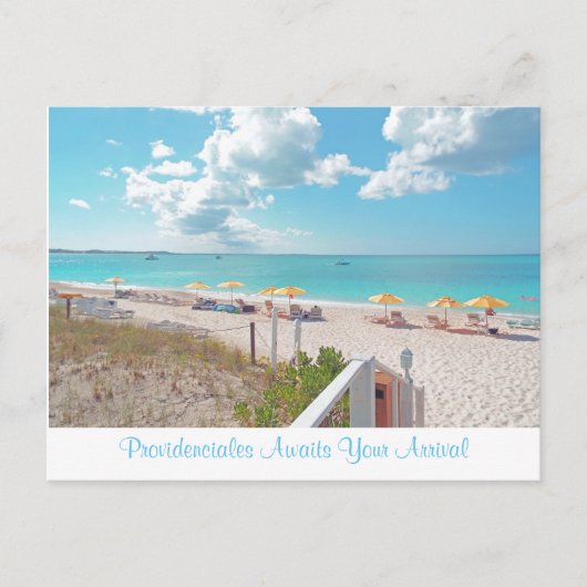 briefkaart "PROVIDENCIALES AFWACHT VAN UW ARRIVAL" (Voorkant)