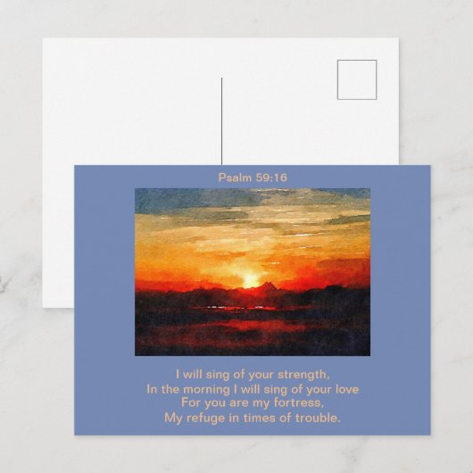 Briefkaart - Psalm 59:16 's ochtends (Voorkant / Achterkant)
