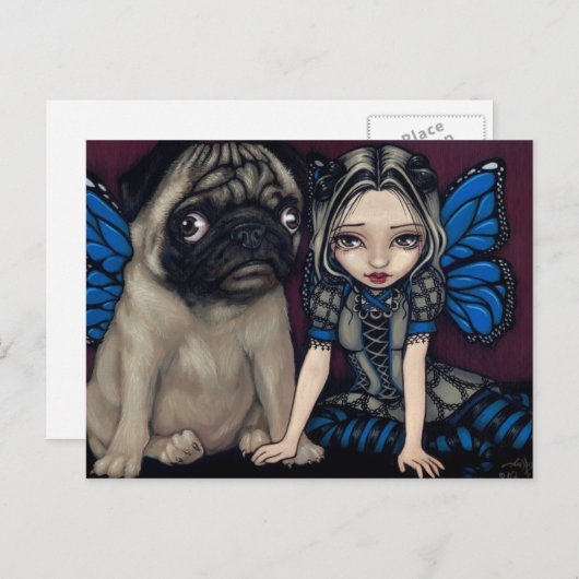 briefkaart "Pug Pixie" (Voorkant / Achterkant)