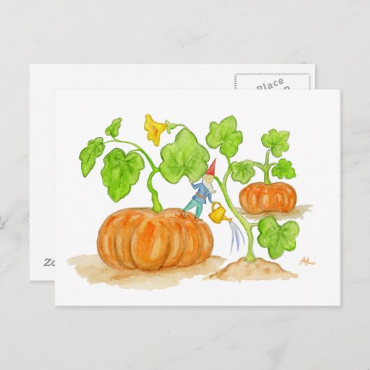 Briefkaart Pumpkin Patch Gnome (Voorkant / Achterkant)