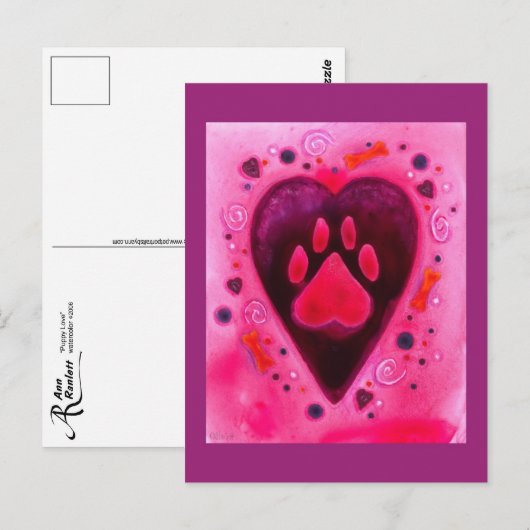 briefkaart "Puppy Love" (Voorkant / Achterkant)