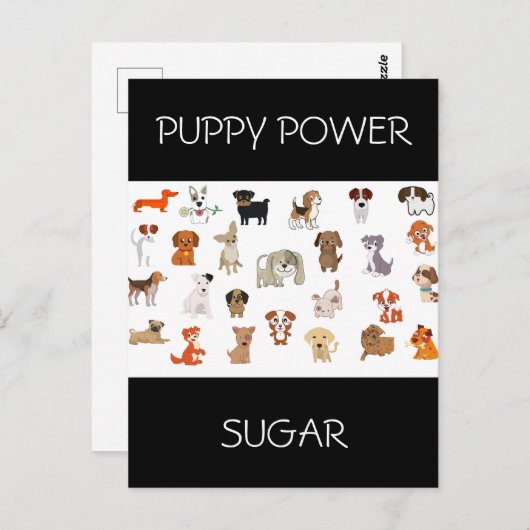 briefkaart "PUPPY POWER" met aangepaste naam puppy (Voorkant / Achterkant)