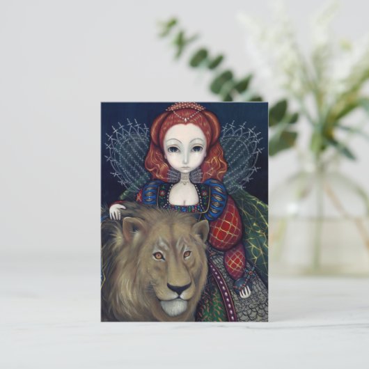 briefkaart "Queen Elizabeth en a Lion" (Staand voorkant)