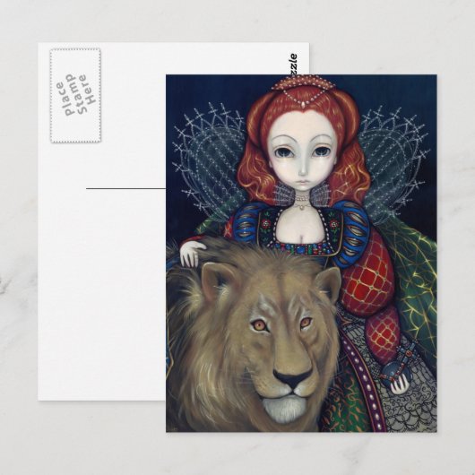 briefkaart "Queen Elizabeth en a Lion" (Voorkant / Achterkant)