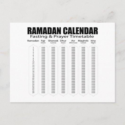 Briefkaart Ramadan Kareem-kalender (Voorkant)