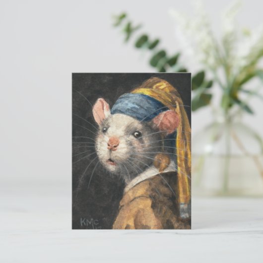 Briefkaart "Rat met Yogie Earring" schilderij (Staand voorkant)