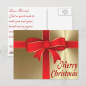 Briefkaart - Red Bow & Ribbon on Gold (Voorkant / Achterkant)