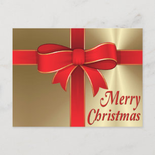 Briefkaart - Red Bow & Ribbon on Gold