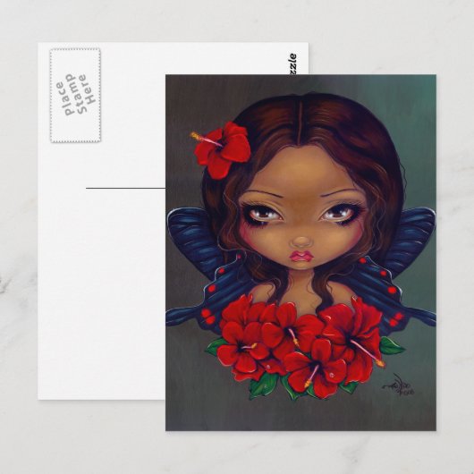 briefkaart "Red Hibiscus Fairy" (Voorkant / Achterkant)