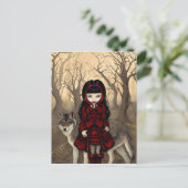 briefkaart "Red Riding Hood in Autumn" (Staand voorkant)