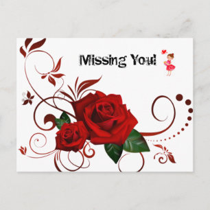Briefkaart Red Rose Red Hearts Missing youI