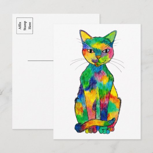 Briefkaart regenboogkat (Voorkant / Achterkant)