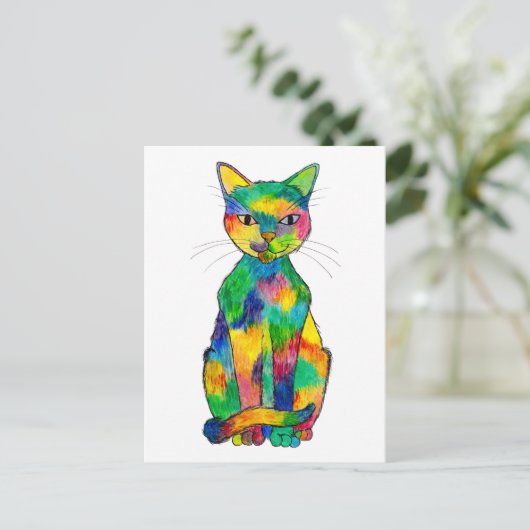 Briefkaart regenboogkat (Staand voorkant)