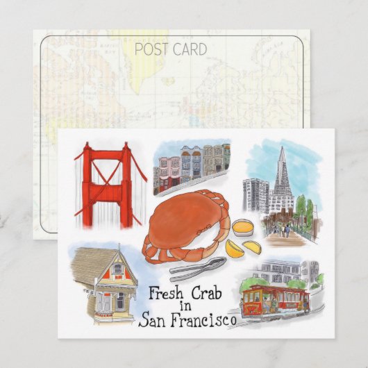 Briefkaart reisketting: Krab in San Francisco (Voorkant / Achterkant)
