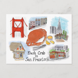 Briefkaart reisketting: Krab in San Francisco