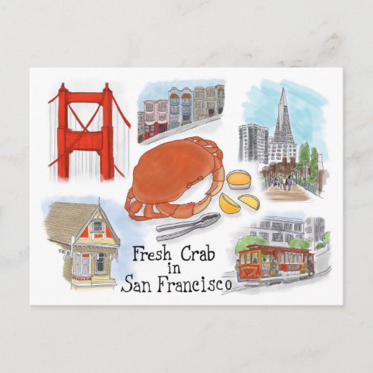 Briefkaart reisketting: Krab in San Francisco (Voorkant)