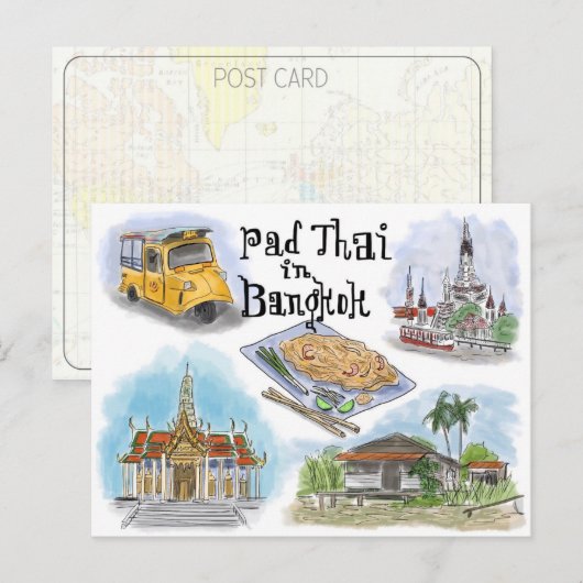 Briefkaart reisketting: Pad Thai in Bangkok (Voorkant / Achterkant)