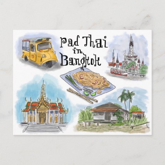 Briefkaart reisketting: Pad Thai in Bangkok (Voorkant)