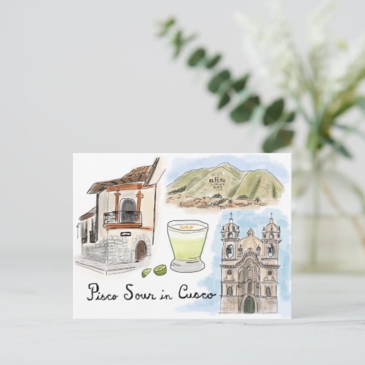 Briefkaart reisketting: Pisco Sour in Cusco, Peru (Staand voorkant)