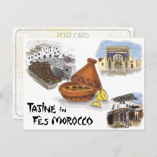 Briefkaart reisketting: Tadzjine in Fes, Marokko (Voorkant / Achterkant)