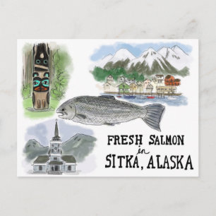 Briefkaart reisketting: Zalm in Sitka, Alaska