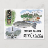 Briefkaart reisketting: Zalm in Sitka, Alaska (Voorkant)