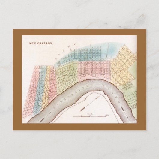 Briefkaart Rep Antiek New Orleans Louisiana-kaart (Voorkant)