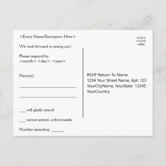 Briefkaart "Répondez S'il Vous Plaît" (Achterkant)