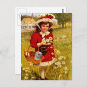 Briefkaart  Retro Advertisement grocery Girl (Voorkant / Achterkant)