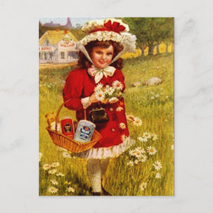 Briefkaart  Retro Advertisement grocery Girl