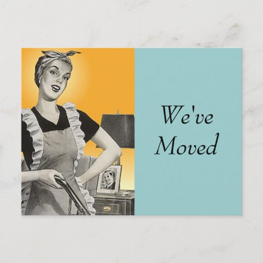 Briefkaart  Retro bezig met schoonmaken Nieuw adre (Voorkant)