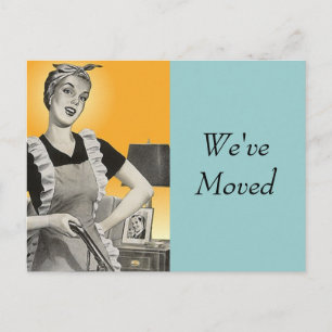Briefkaart Retro Bezige Reiniging Nieuw Adres