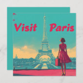 Briefkaart Retro Eiffeltoren reisillustratie (Voorkant / Achterkant)