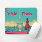 Briefkaart Retro Eiffeltoren reisillustratie Muismat (Met muis)